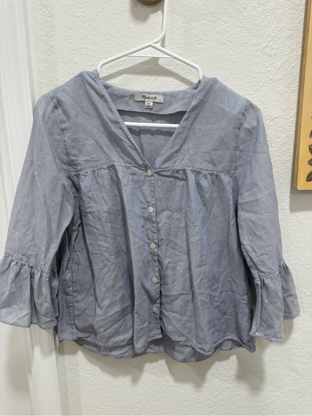 Madewell Light Blue Pinstripe V-Neck Button Blouse